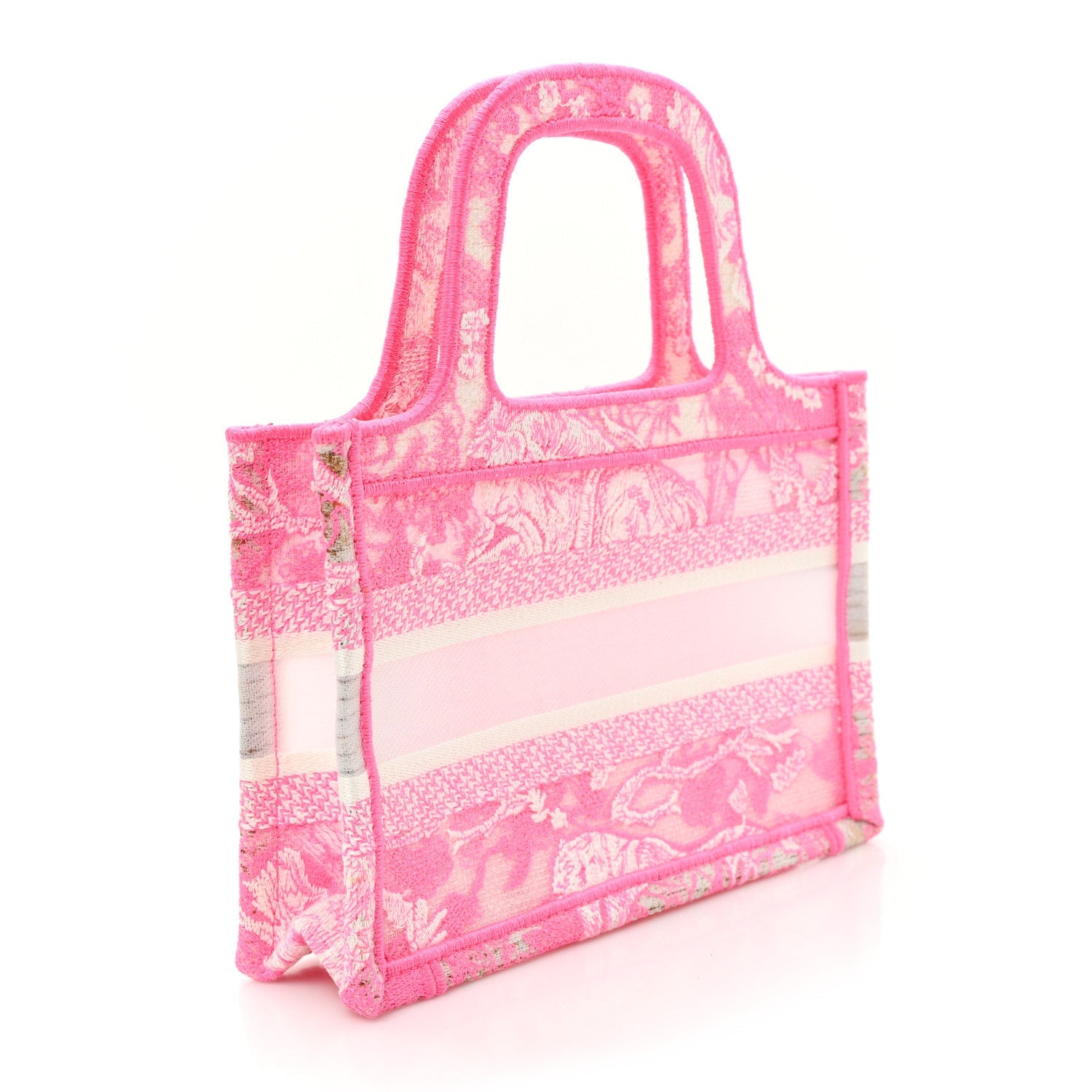 Canvas Embroidered Mini Toile De Jouy Book Tote Pink