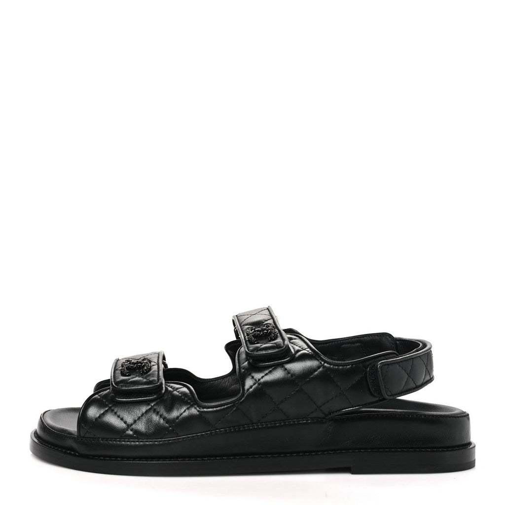 Lambskin Velcro Dad Sandals 40 Black