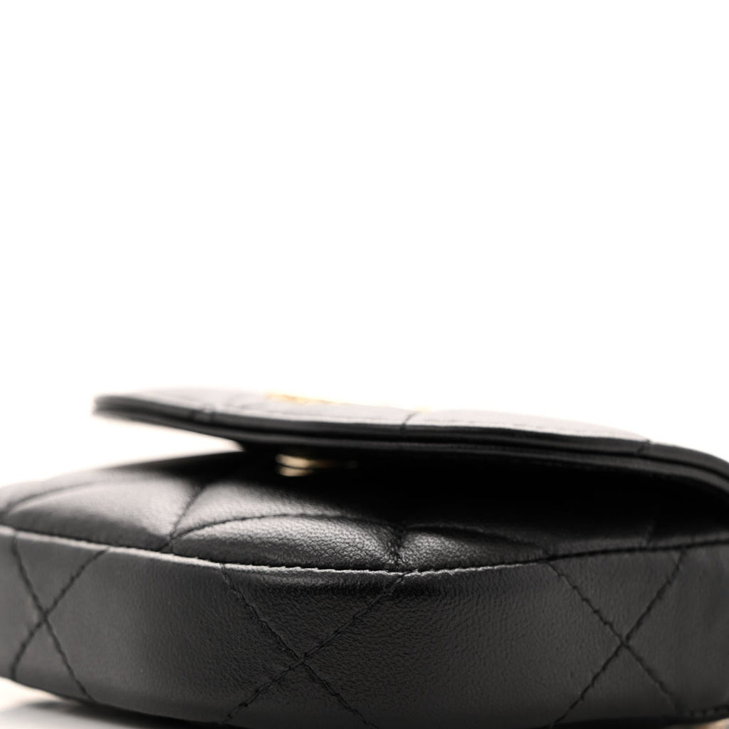 Lambskin Quilted Pearl Top Handle Clutch With Chain  Black