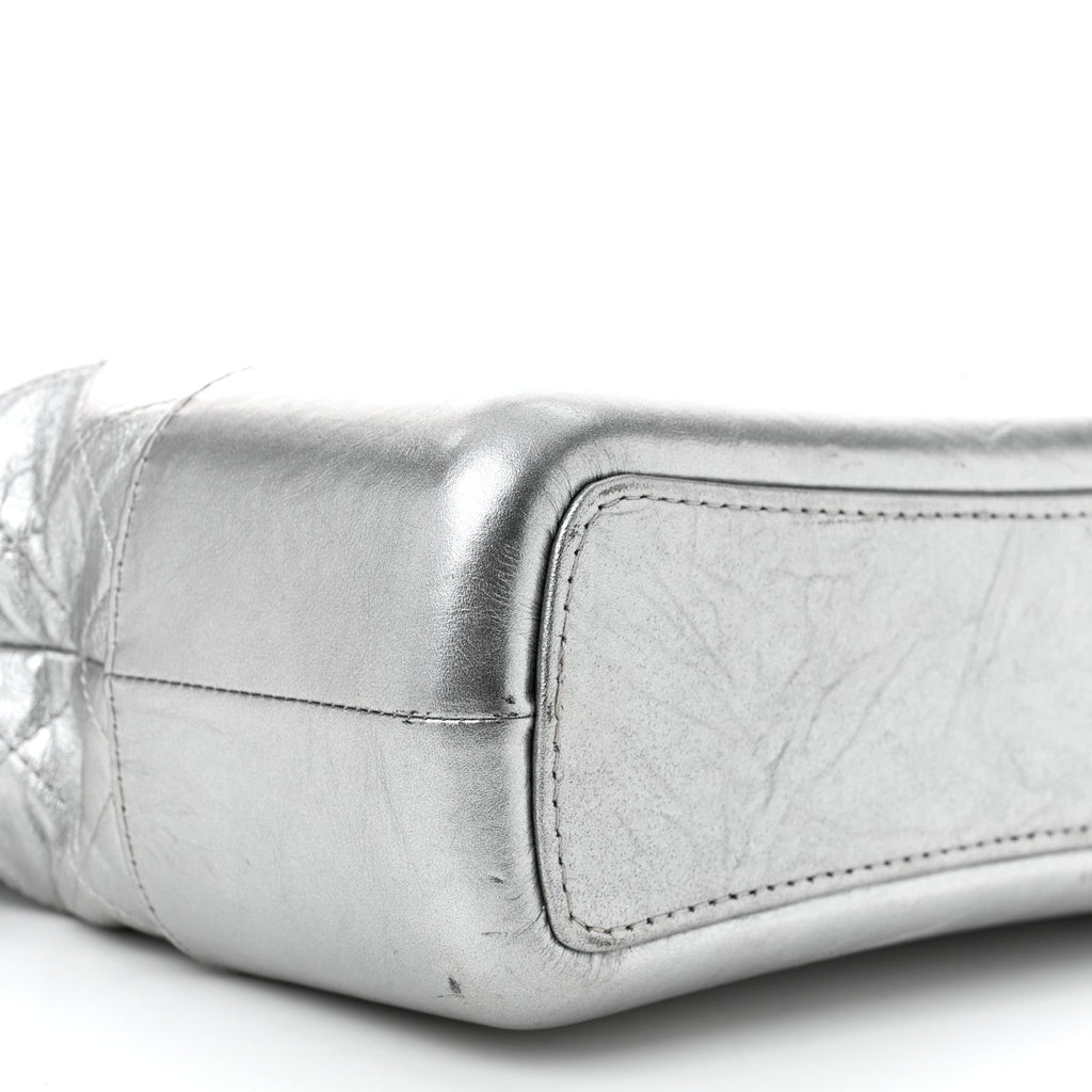 Metallic Aged Calfskin Quilted Medium Gabrielle Silver