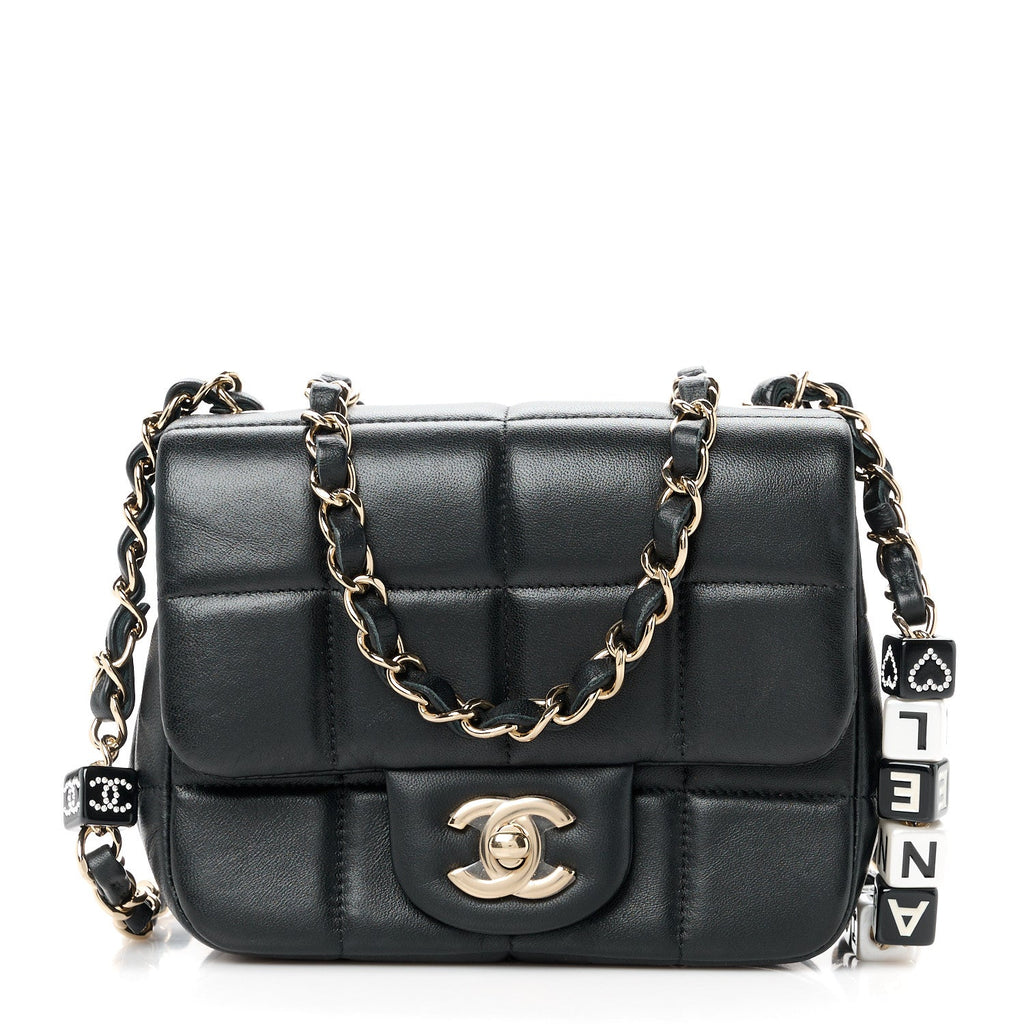 Lambskin Resin Crystal Square Quilted Mini Monacoco Flap Black
