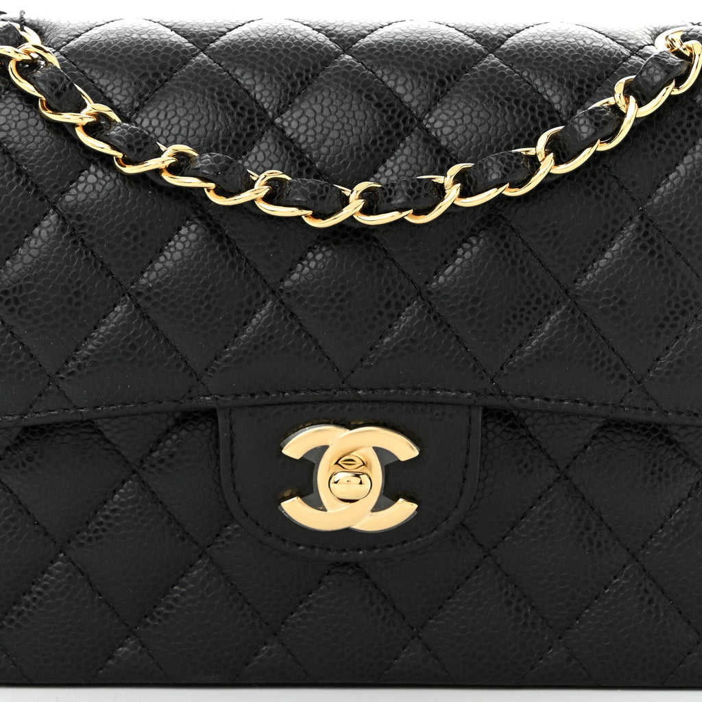 Caviar Quilted Small Double Flap Black