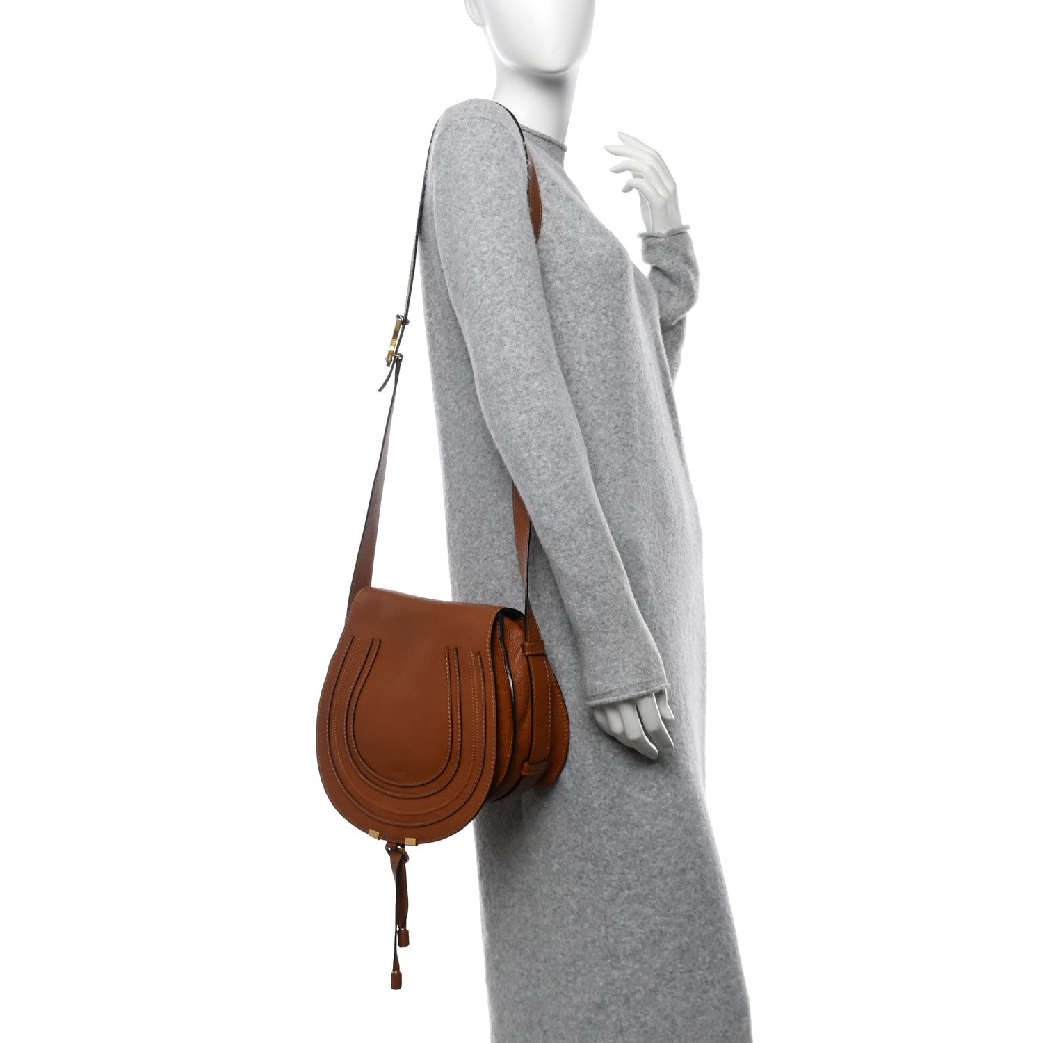Calfskin Medium Marcie Round Crossbody Bag Tan