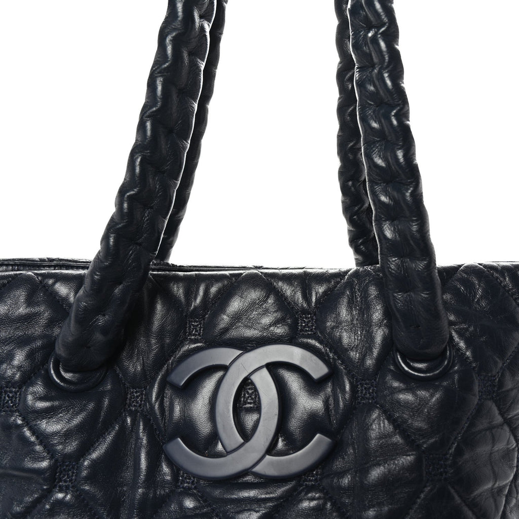 Lambskin Quilted Hidden Chain Tote Navy