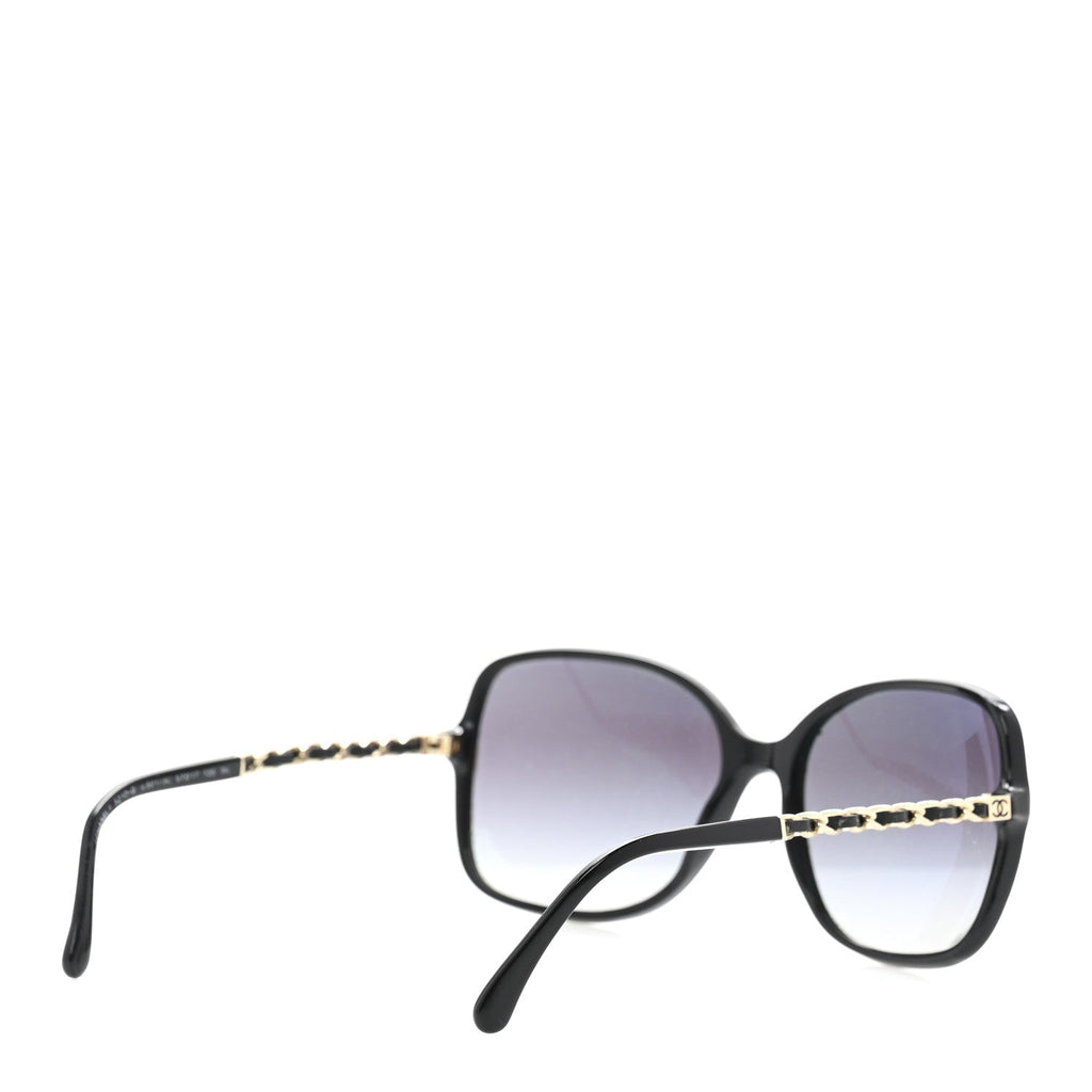 Acetate Lambskin Chain Square Sunglasses 5210-Q Black