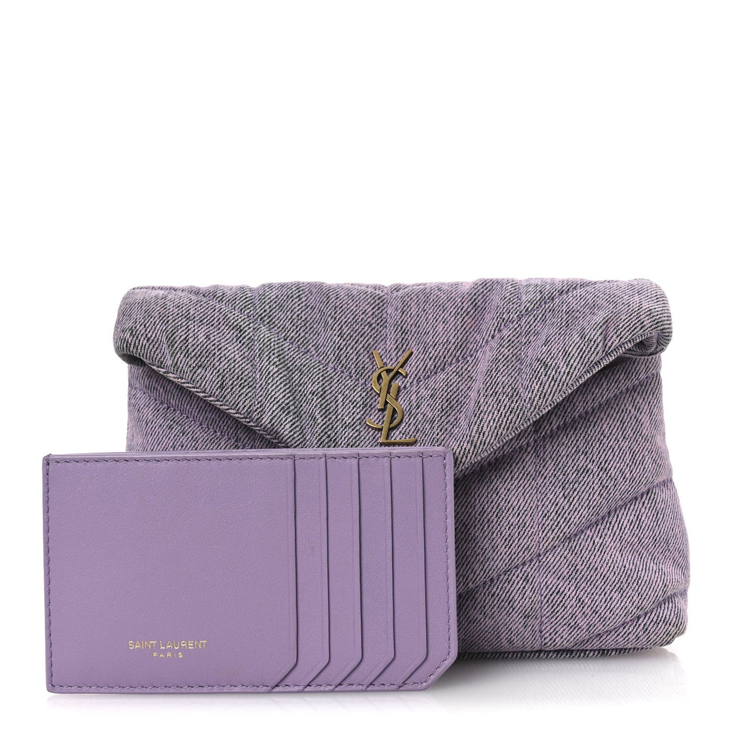 Denim Quilted Loulou Puffer Monogram Pouch Clutch Bleached Lilac
