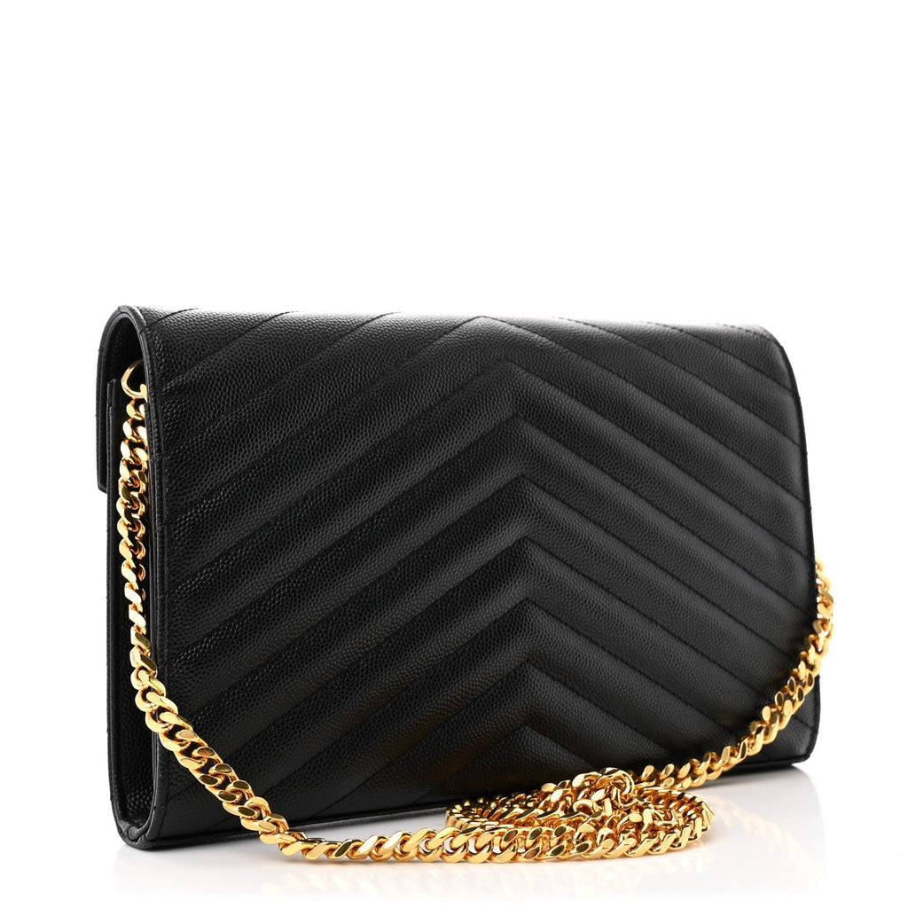Grain De Poudre Matelasse Chevron Monogram Chain Wallet Black