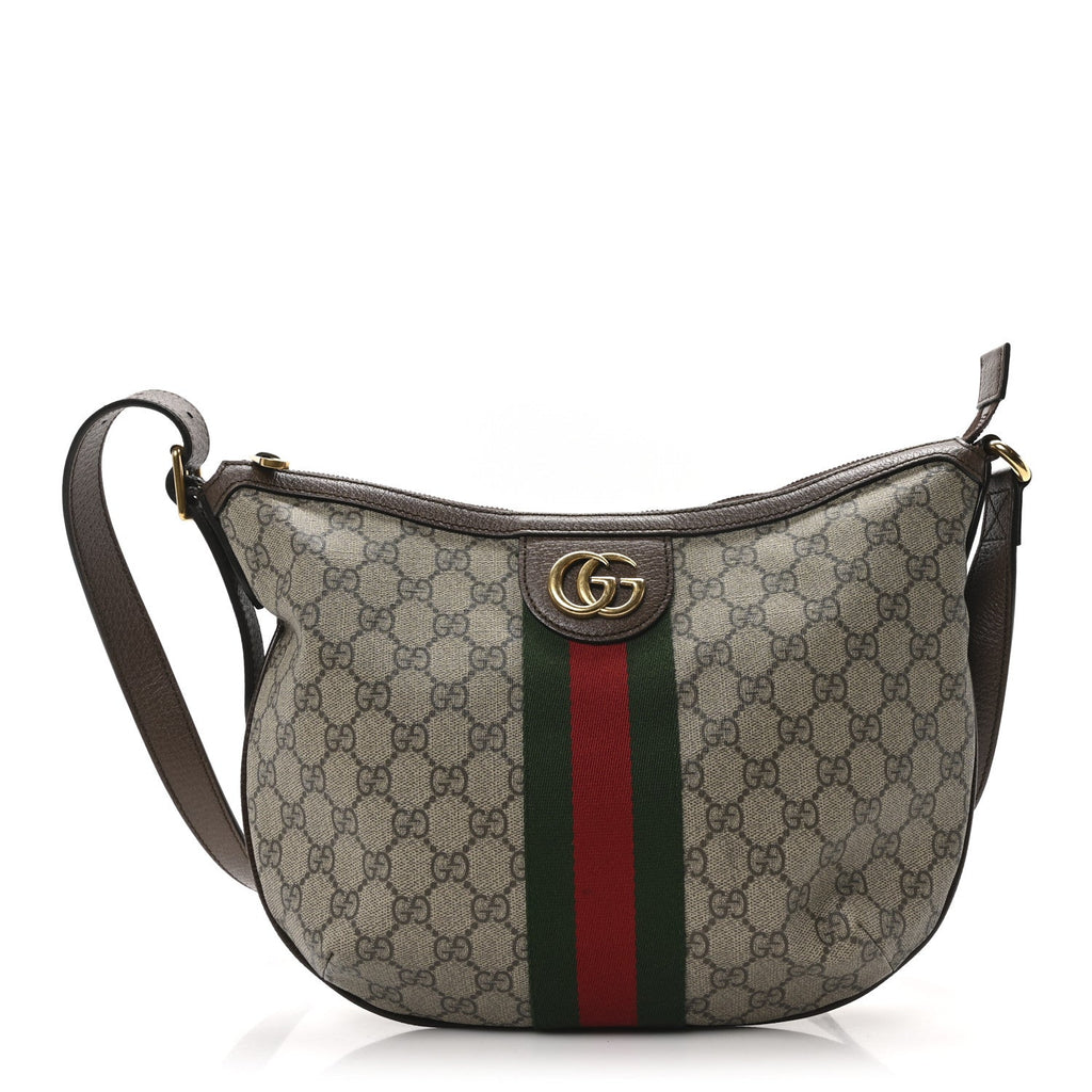 GG Supreme Monogram Web Small Ophidia Half Moon Hobo Brown