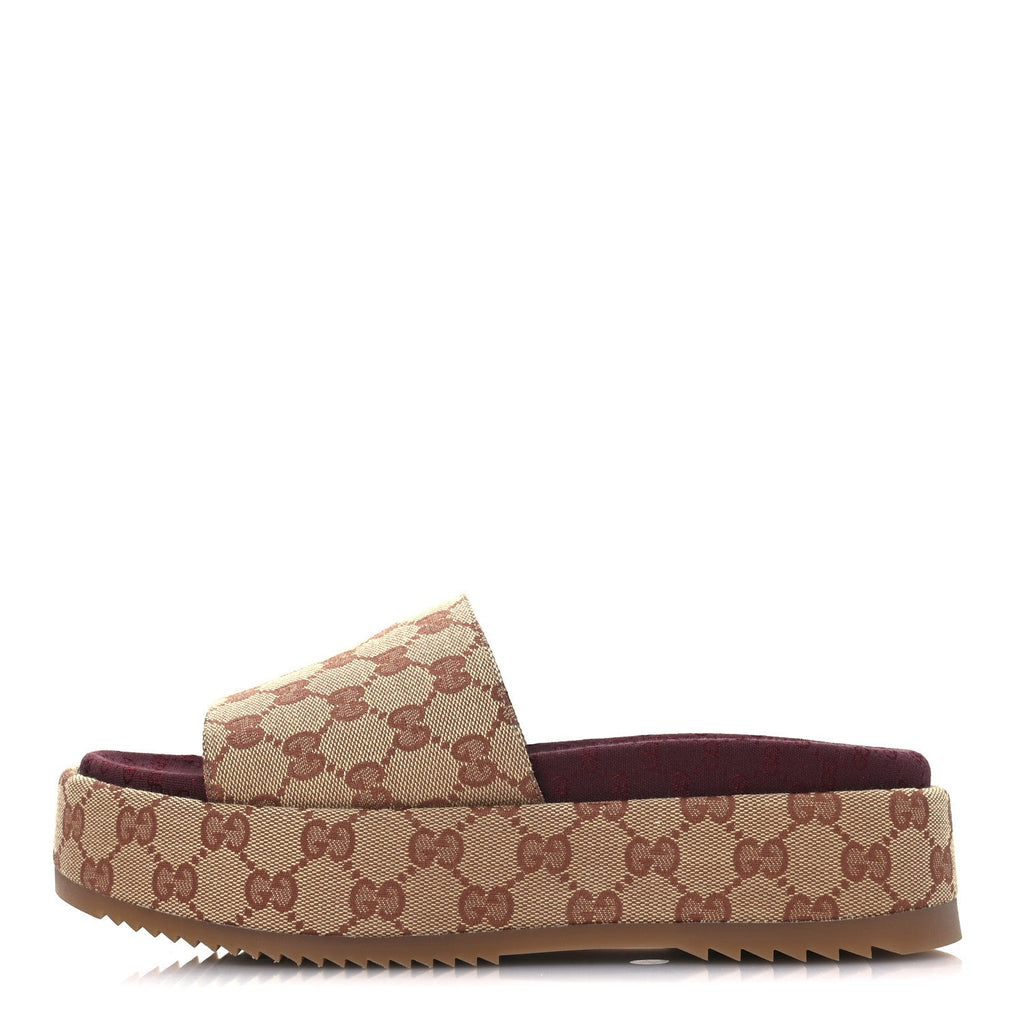 Canvas GG Monogram Angelina Platform Slide Sandals 39.5 Beige Ruggine