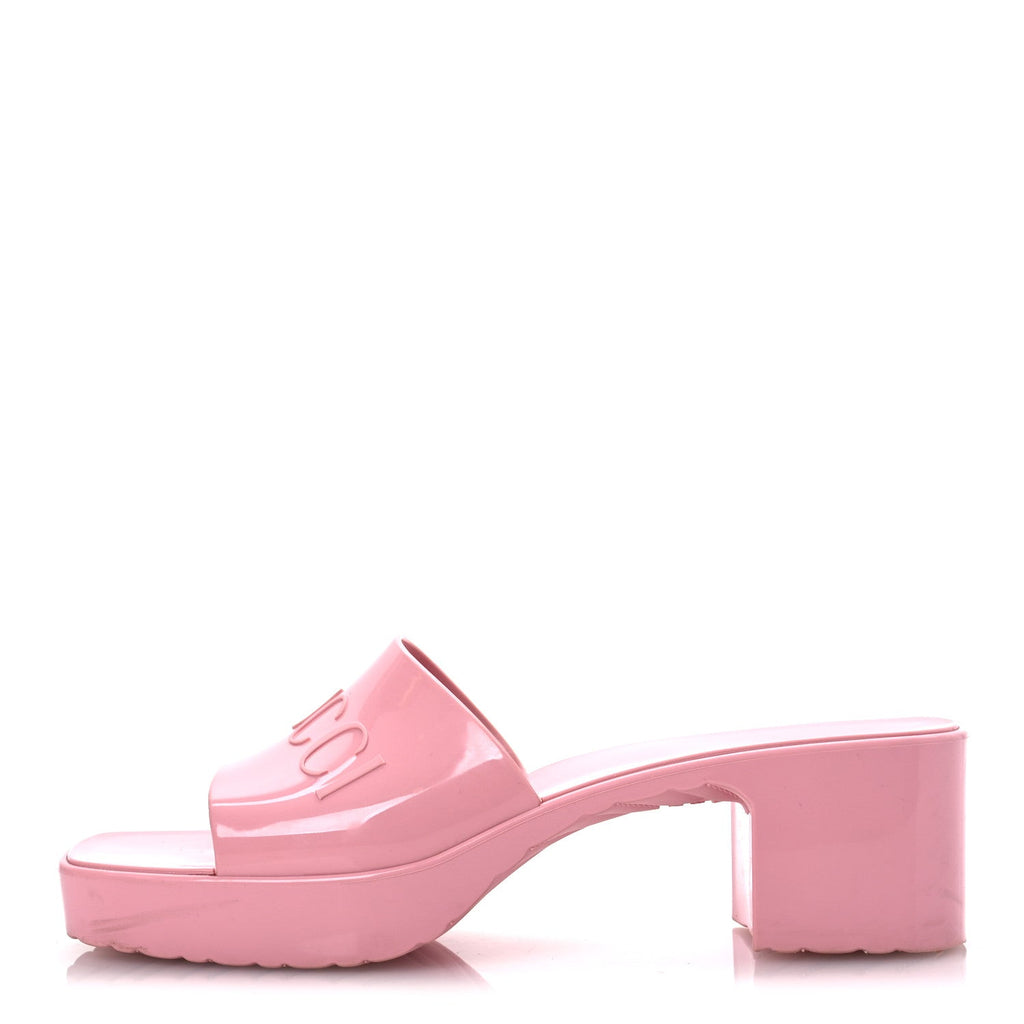 Rubber Gucci Logo Womens Platform 20/60mm Slide Sandals 38 Wild Rose