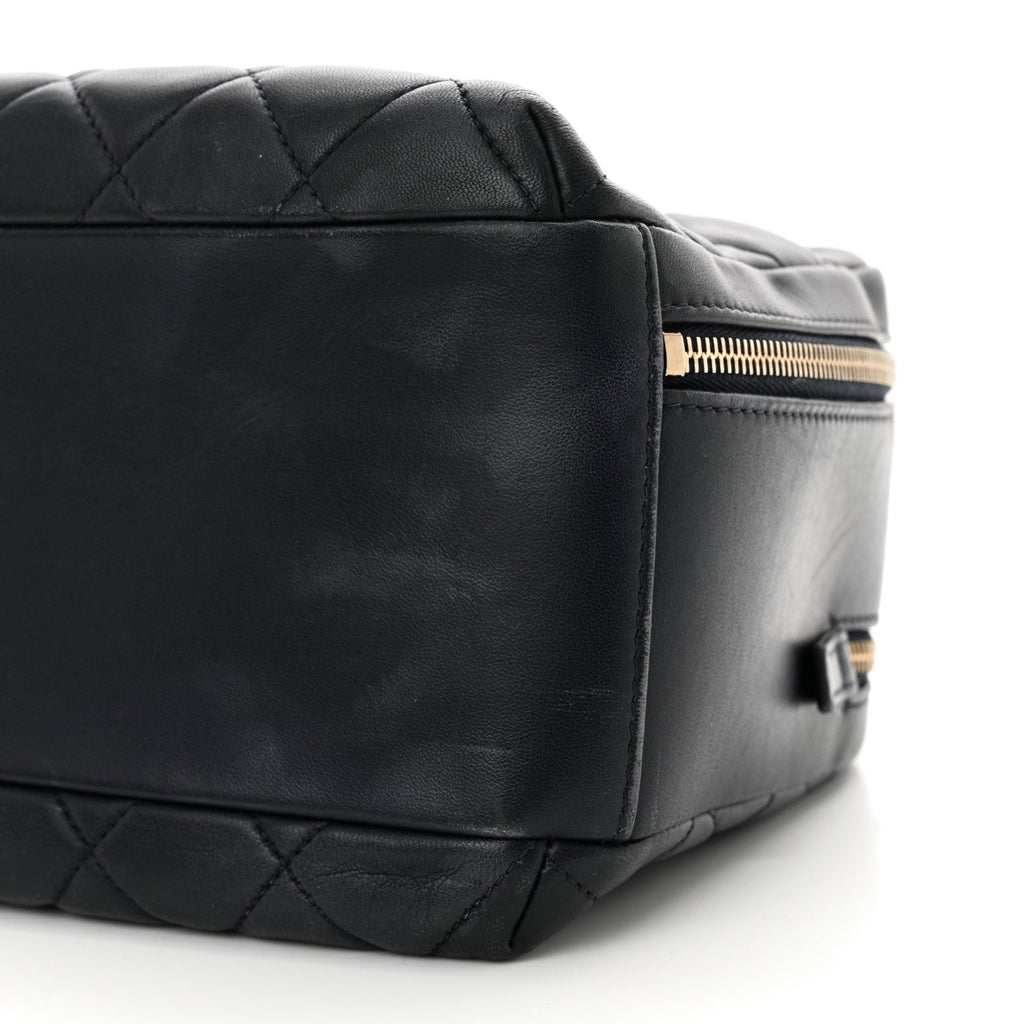 Lambskin Quilted Medium Trendy CC Bowling Bag Navy