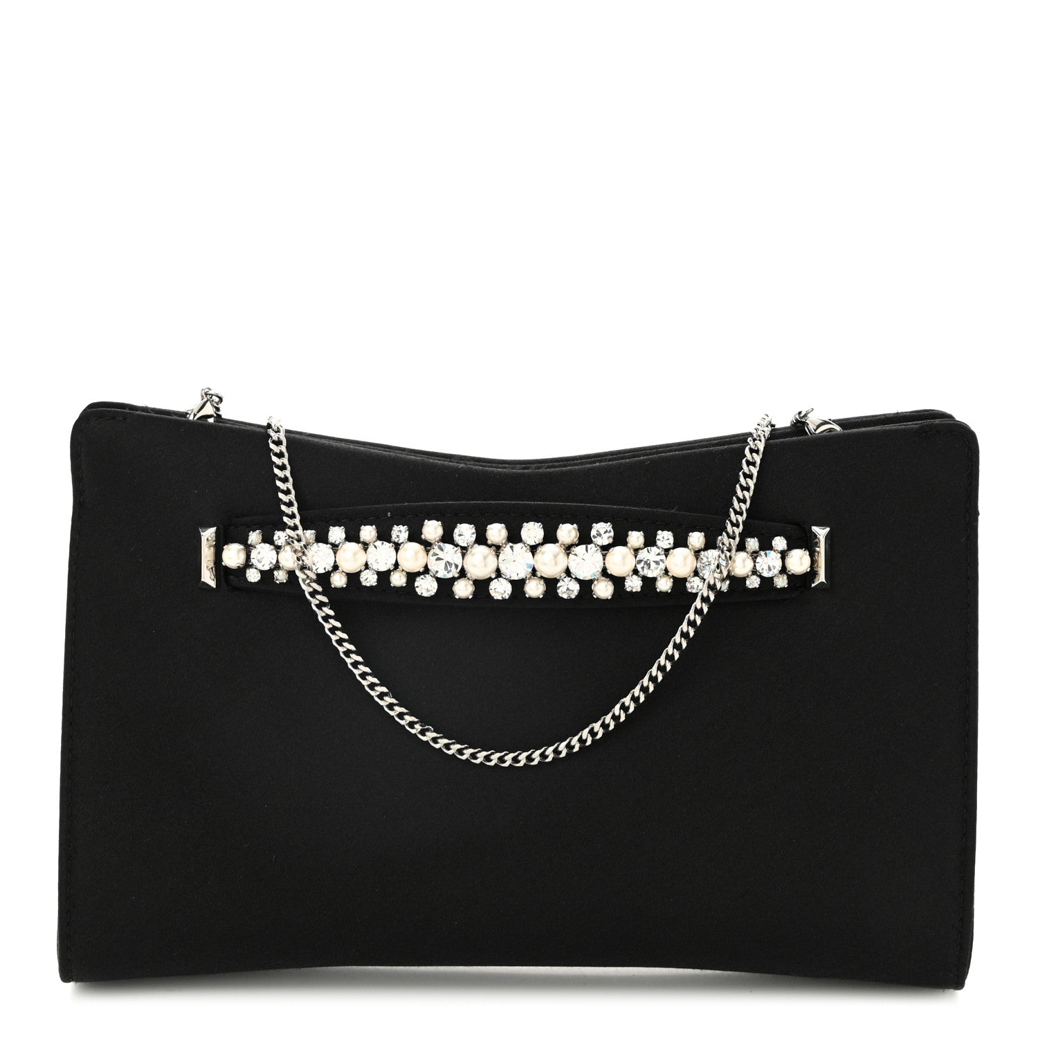 Satin Crystal Pearl Venus Clutch Black