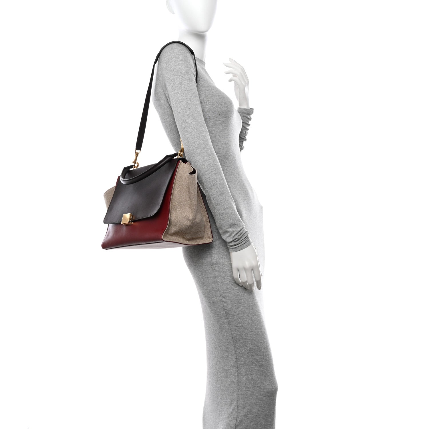 Smooth Calfskin Linen Medium Tri-Color Trapeze Burgundy