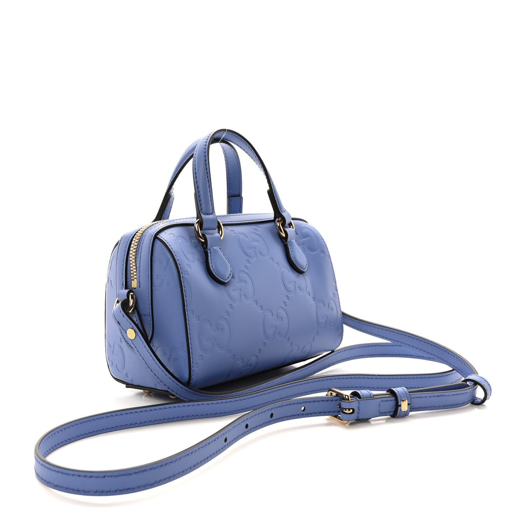 Calfskin Jumbo GG Embossed Super Mini Top Handle Bowler Bag Blue