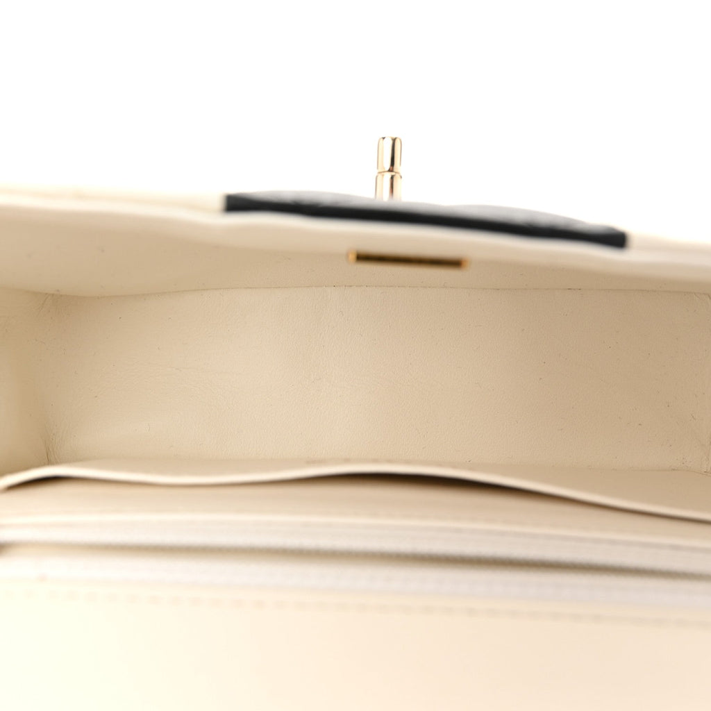 Lambskin Quilted Mini Rectangular Flap White Black