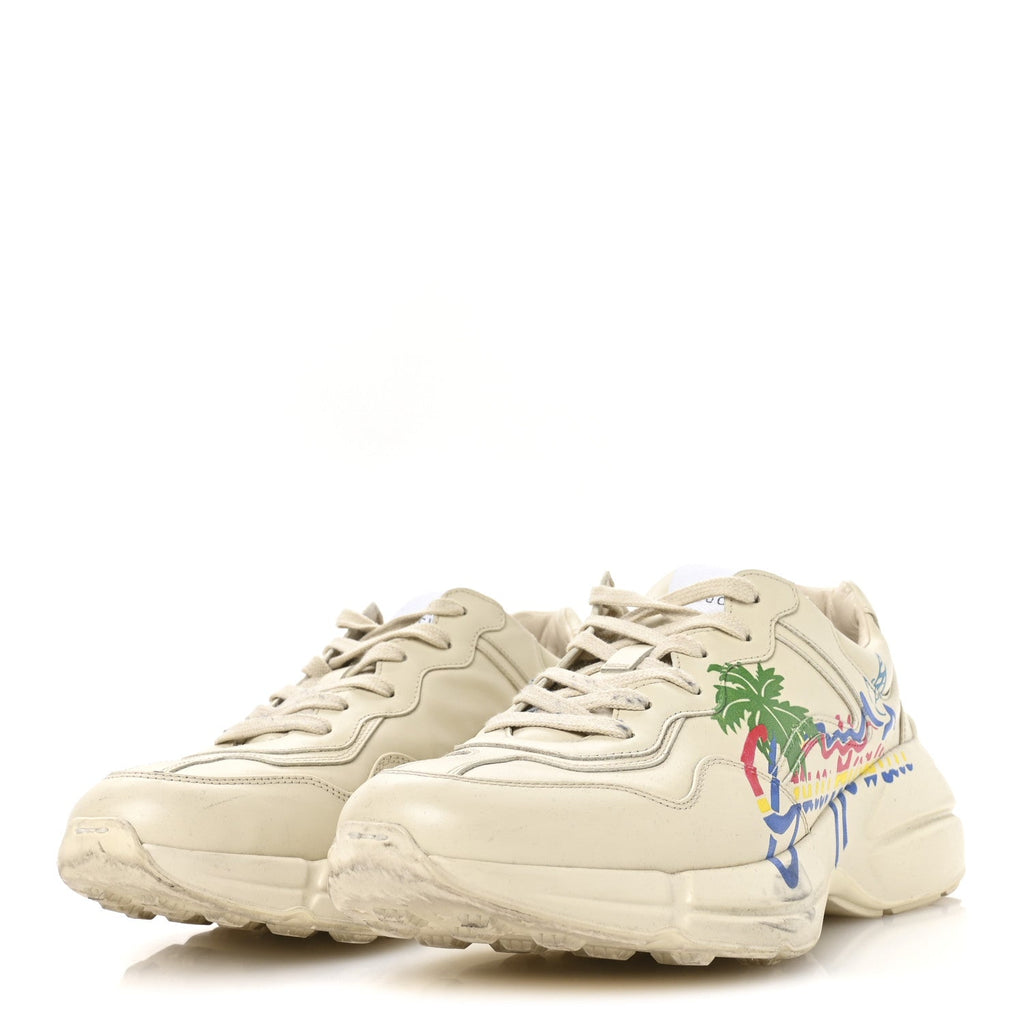 Calfskin Hawaii Printed Mens Rhyton Sneakers 8 White