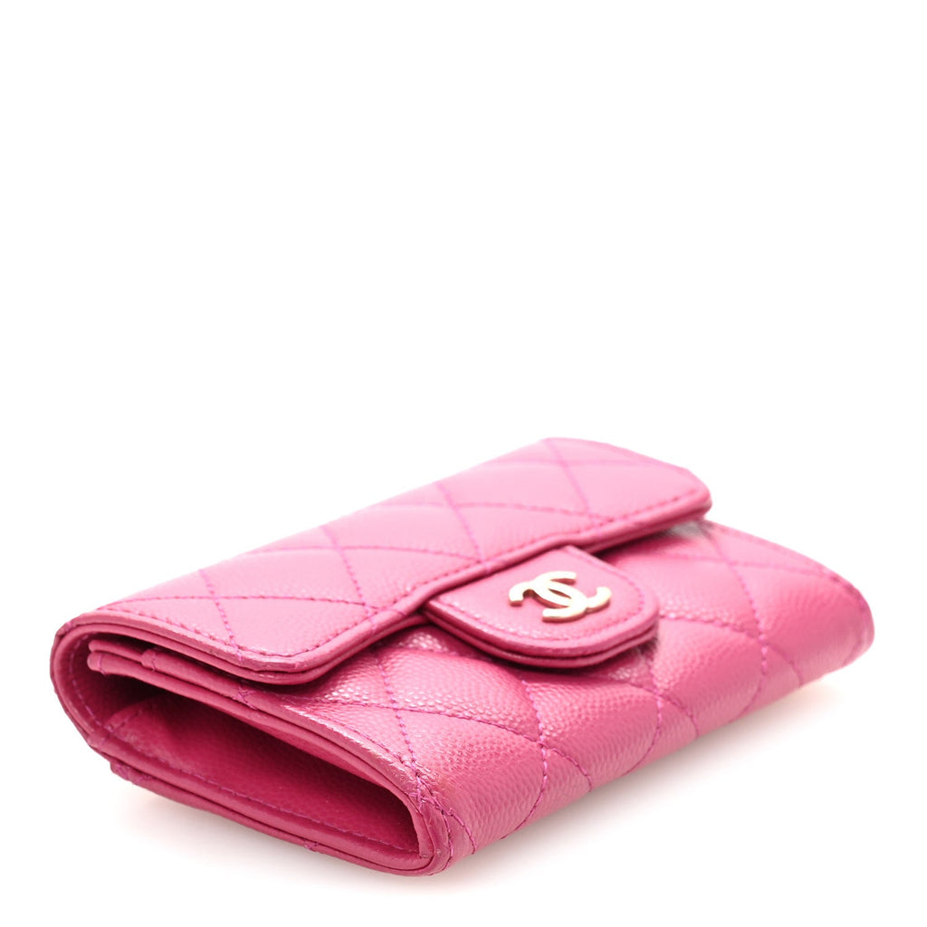 Caviar Quilted Flap  Holder Wallet Dark Pink