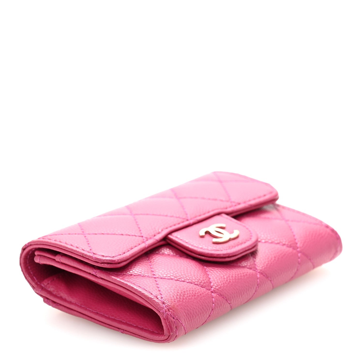 Caviar Quilted Flap  Holder Wallet Dark Pink