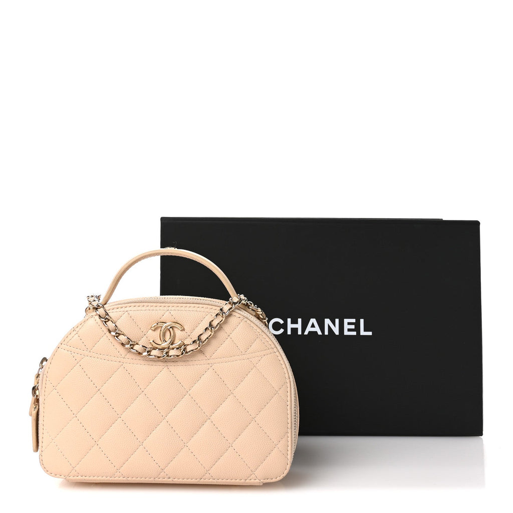 Caviar Quilted Top Handle Vanity Case Light Beige
