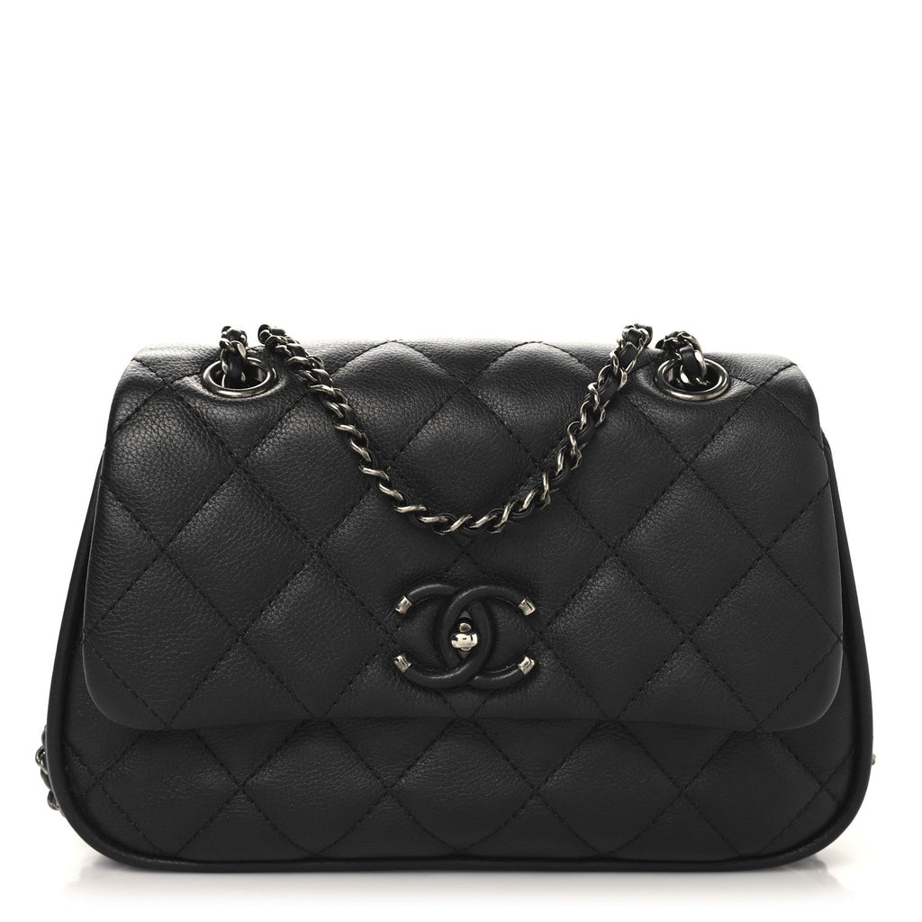 Calfskin Quilted Small Frame In Chain Flap Black