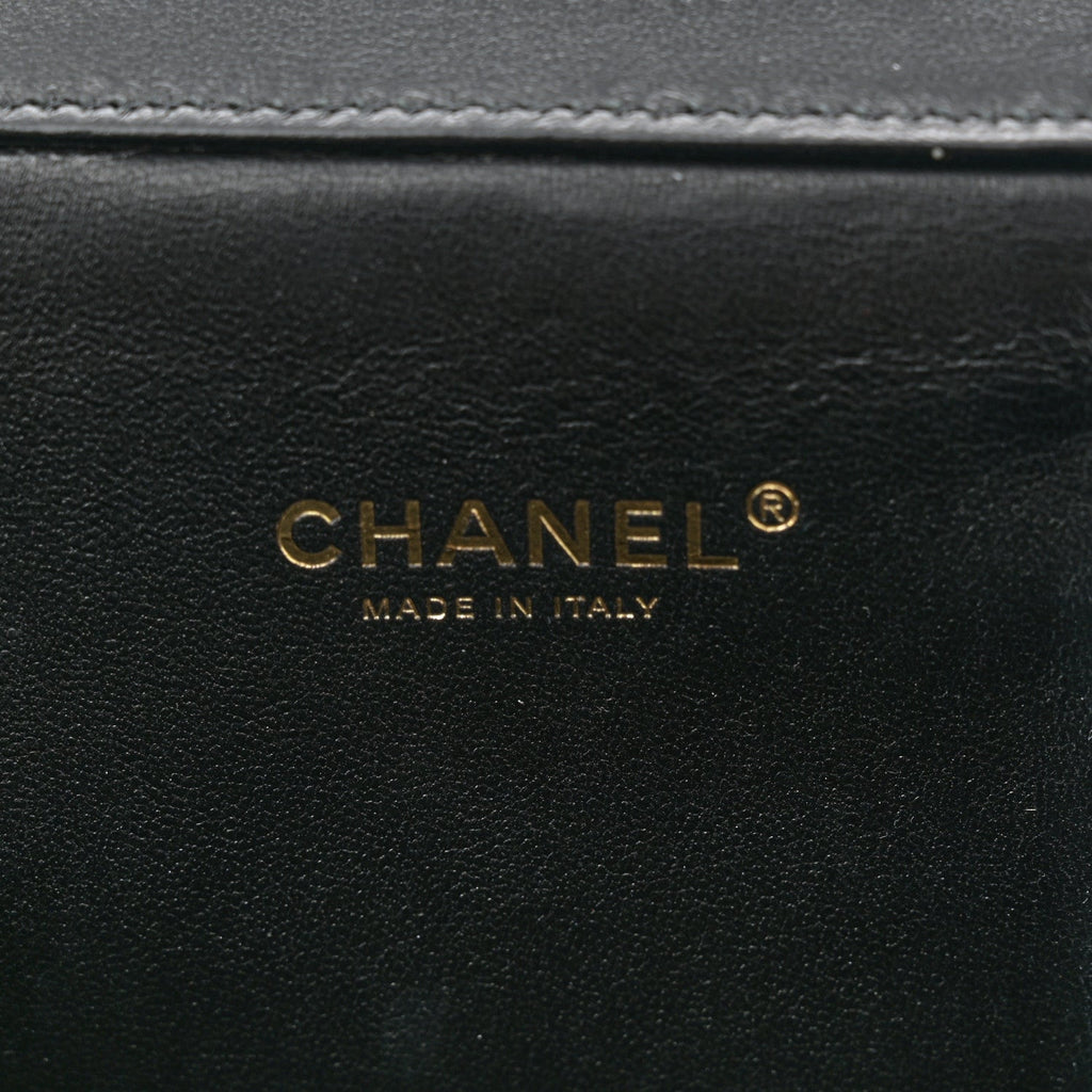 Lambskin Quilted Chain Top Handle Round Vanity Case Black