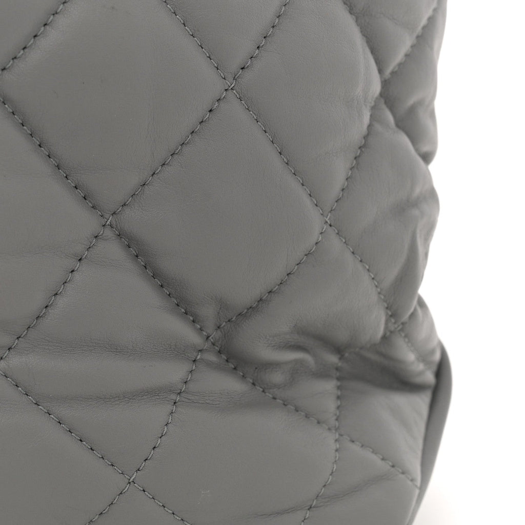 Calfskin Quilted Large Soft Elegance Tote Grey