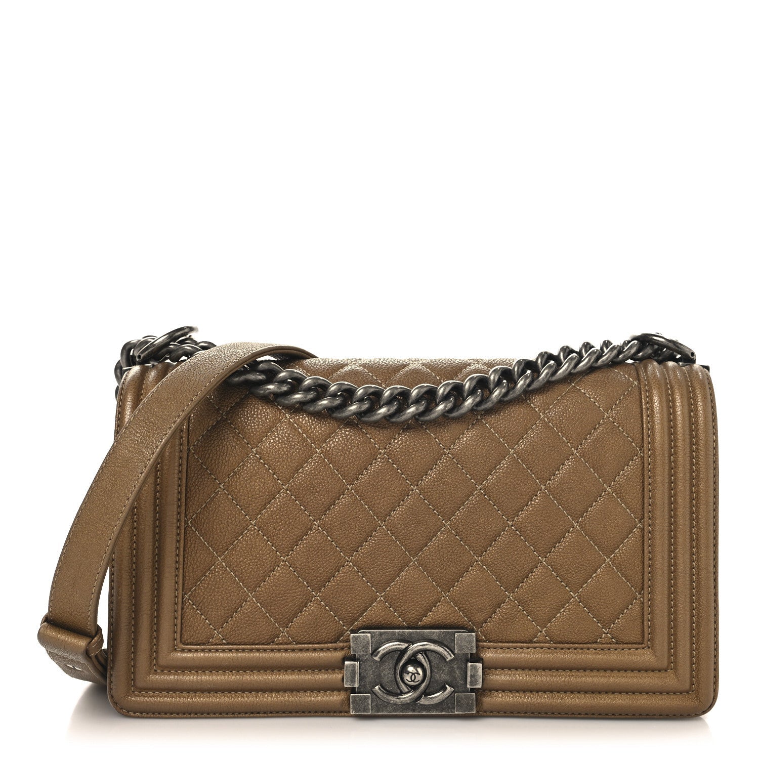 Caviar Quilted Medium Boy Flap Dark Gold