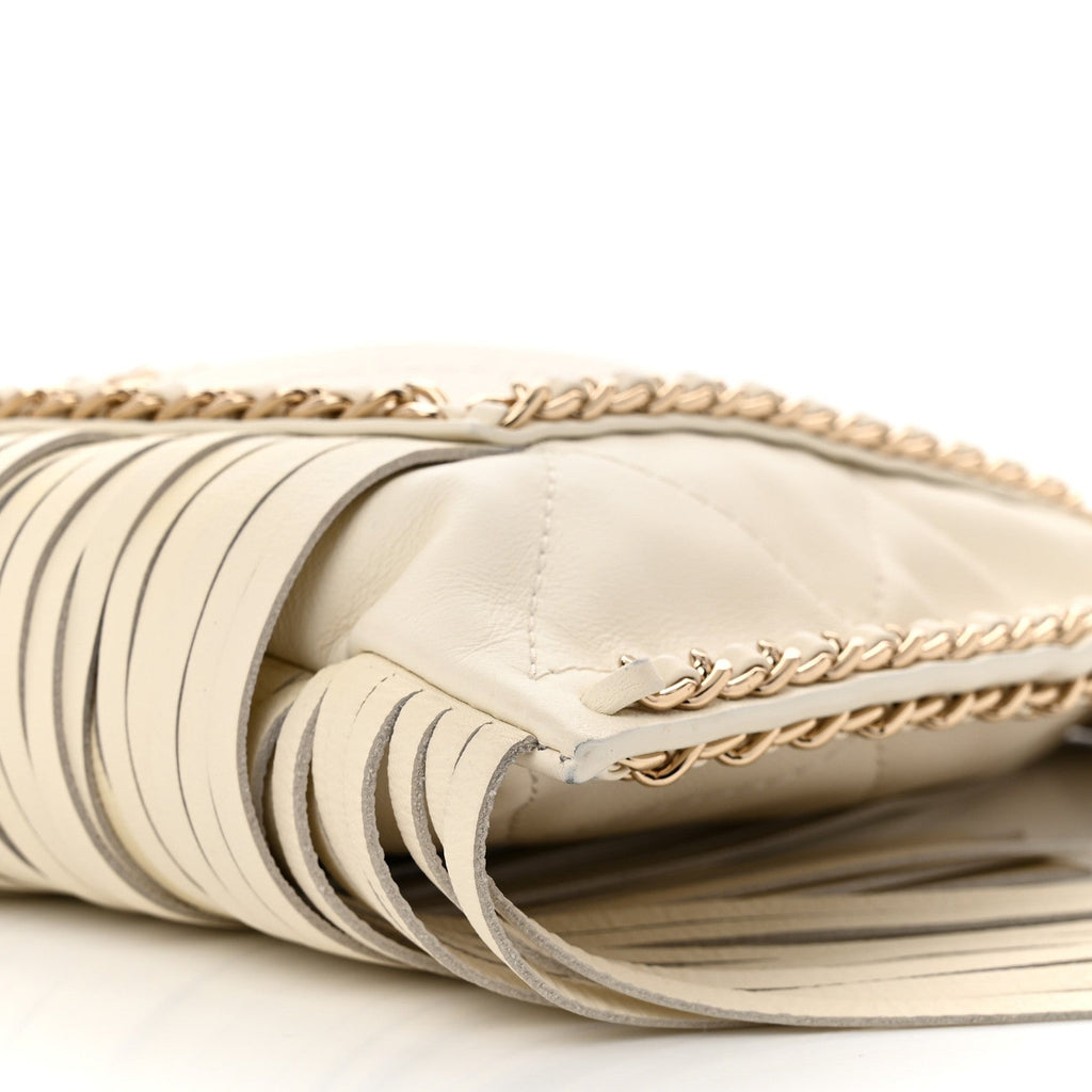 Calfskin Quilted Fringe Small Shopping Bag White