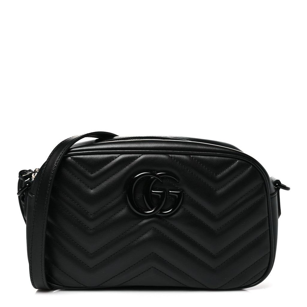Calfskin Matelasse Monochrome Small GG Marmont Chain Shoulder Bag Black