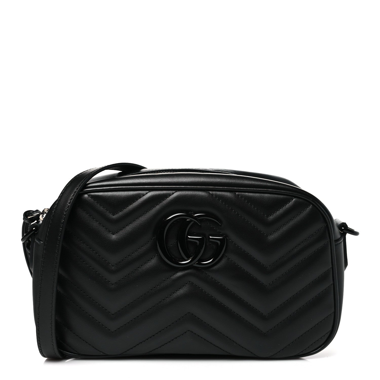Calfskin Matelasse Monochrome Small GG Marmont Chain Shoulder Bag Black