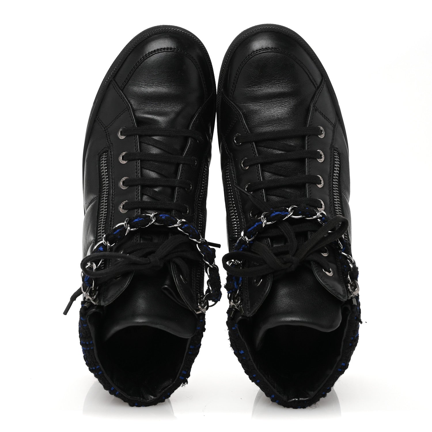 Lambskin Tweed Zipped Sneakers 39 Black Blue