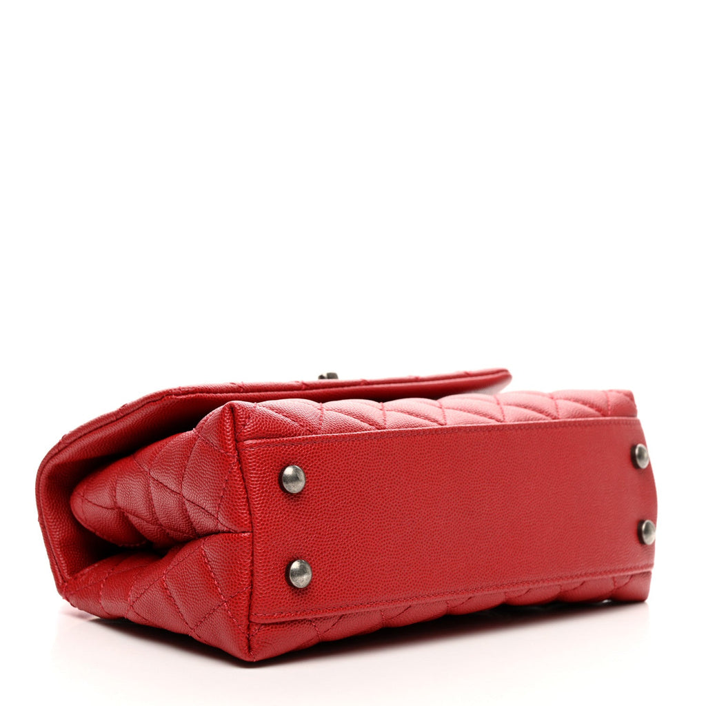 Caviar Quilted Mini Coco Handle Flap Red