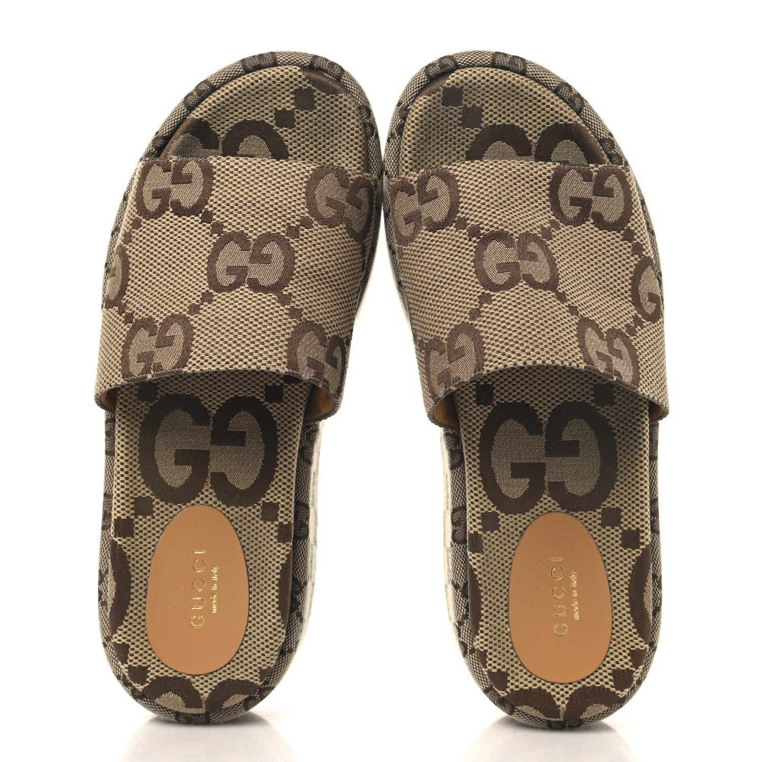 Monogram Maxi GG Angelina Platform 55mm Slide Sandals 38.5 Camel Ebony