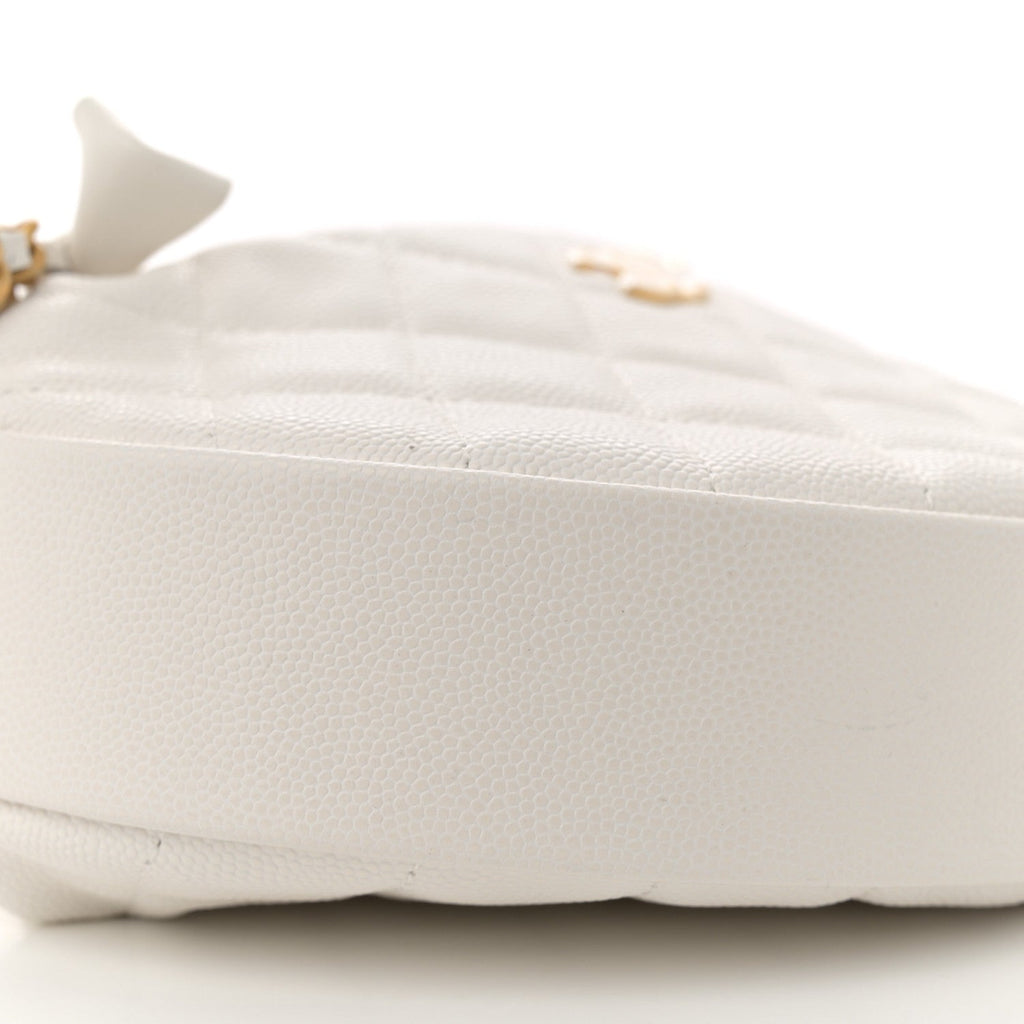 Shiny Caviar Quilted Bow Pouch Hobo White