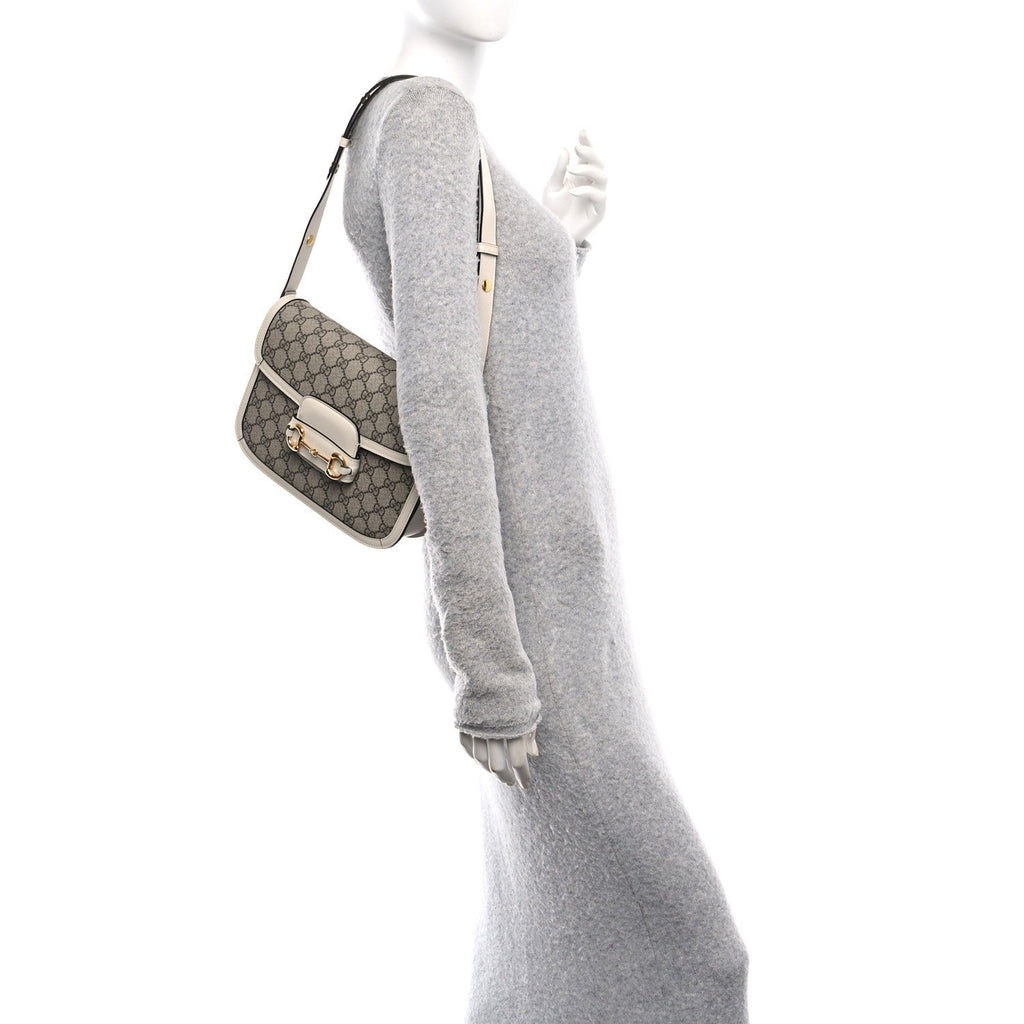 GG Supreme Monogram Horsebit 1955 Shoulder Bag Beige Mystic White