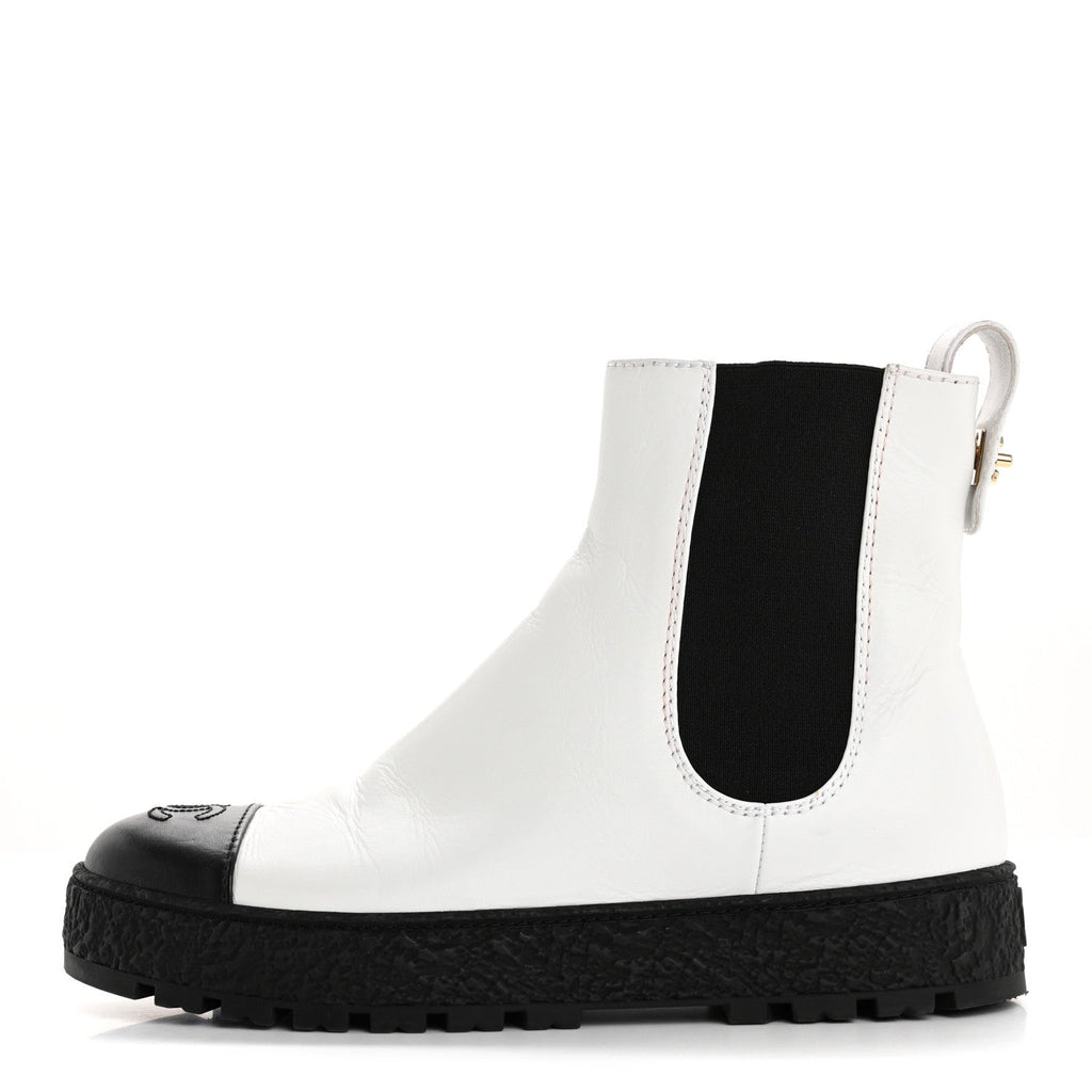 Calfskin Cap Toe CC Ankle Boots 39 White Black