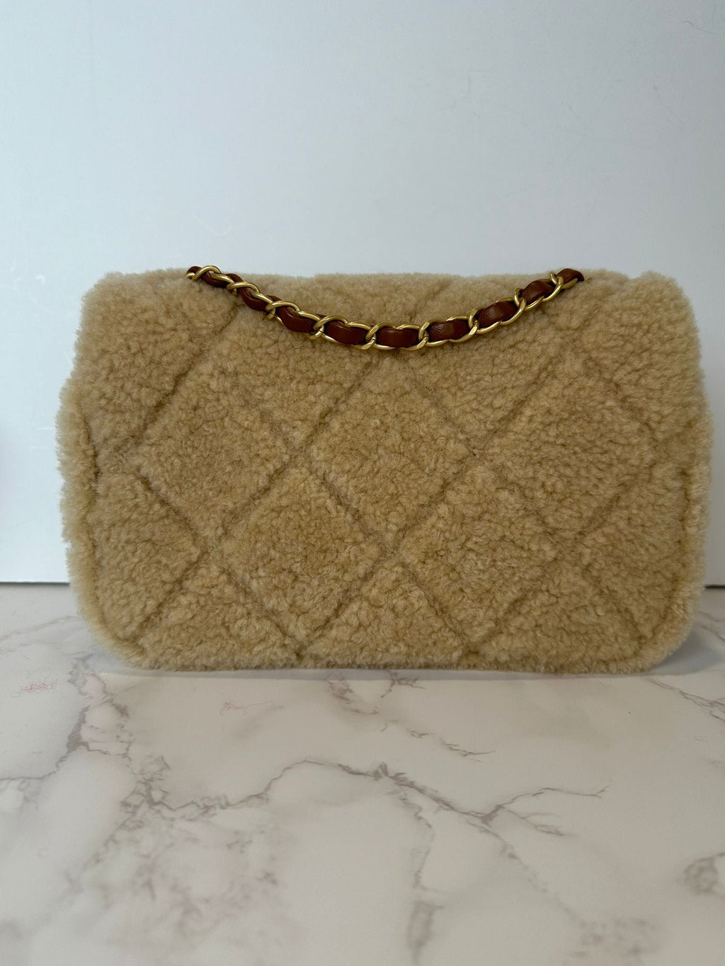 Chanel Medium Shearling Flap Bag Brown Lambskin Brushed Gold Hardware