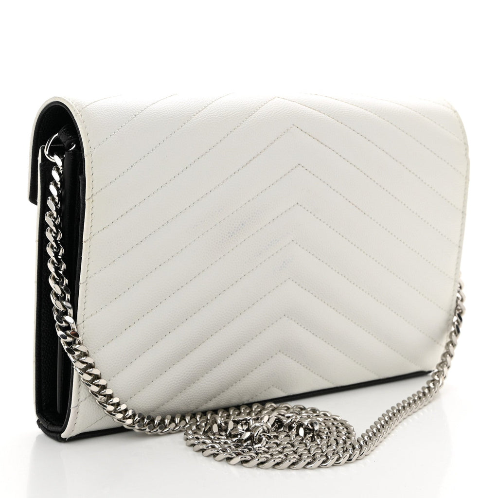Grain De Poudre Matelasse Bi-Color Chevron Monogram Chain Wallet White Black