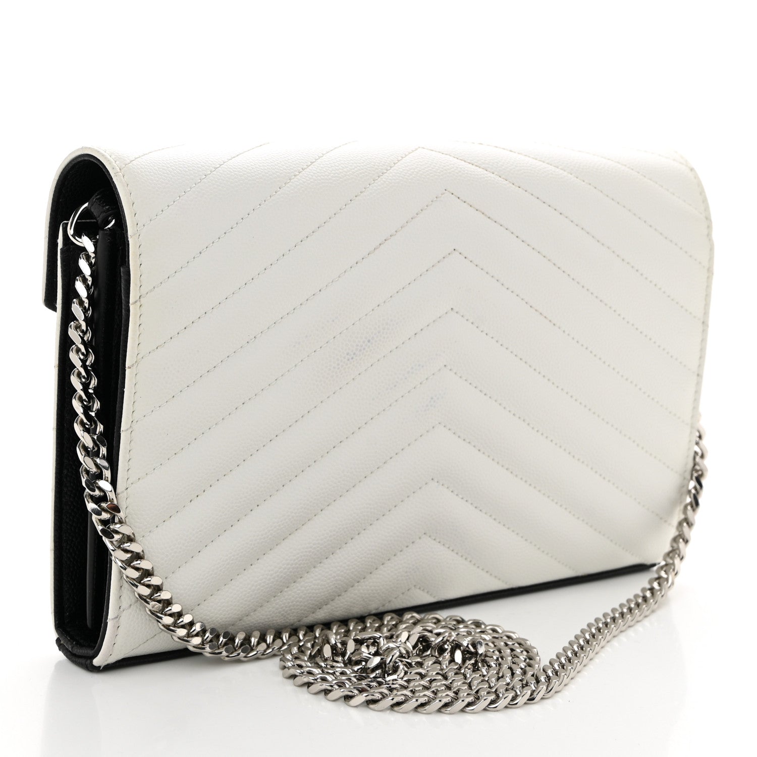 Grain De Poudre Matelasse Bi-Color Chevron Monogram Chain Wallet White Black