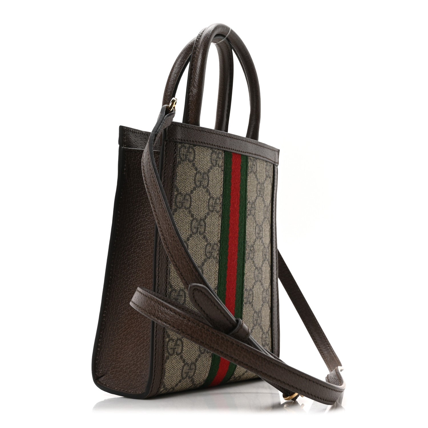 GG Supreme Monogram Textured Dollar Calfskin Web Super Mini Ophidia Mini Tote Bag Beige Ebony New Acero