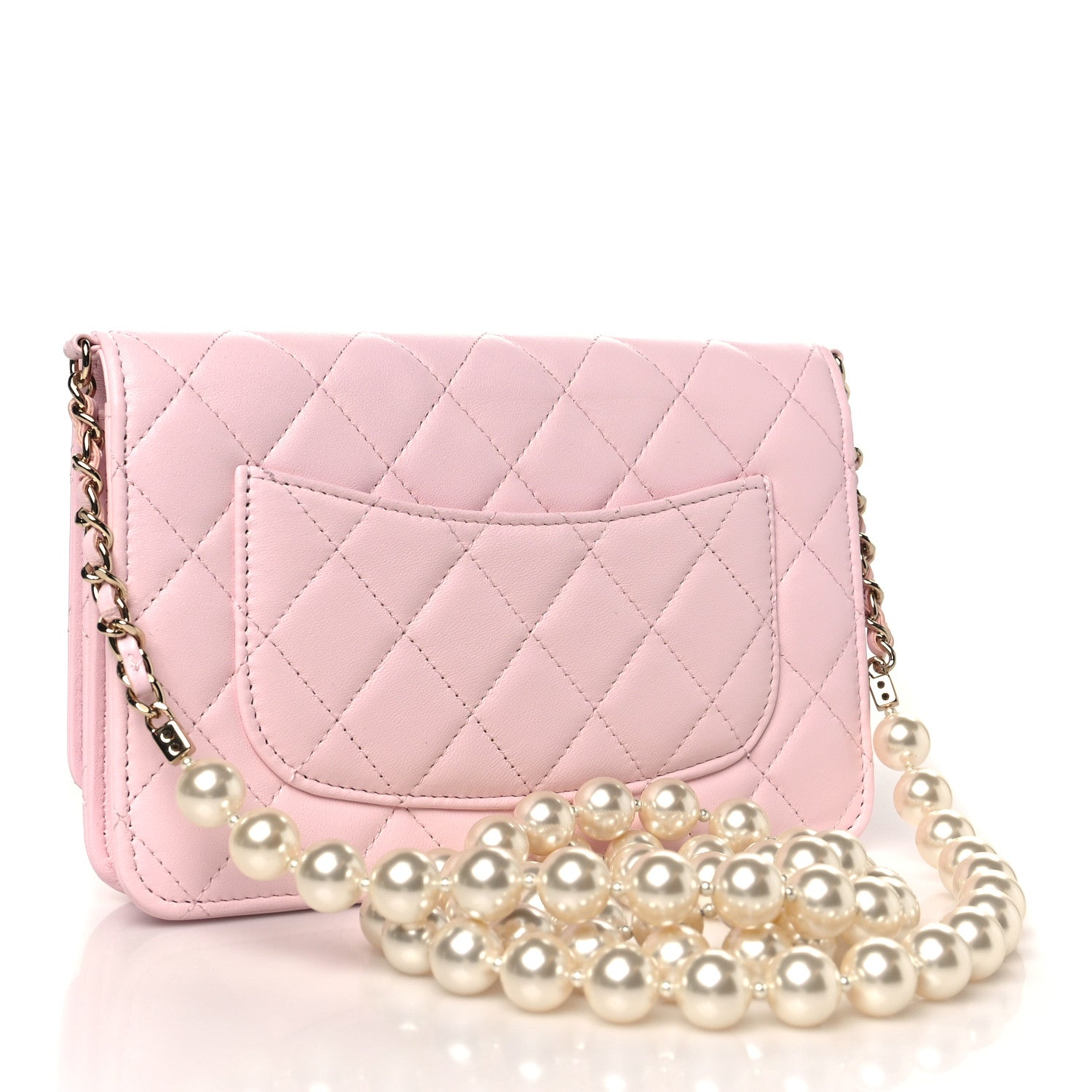 Lambskin Quilted Pearl Wallet On Chain WOC Pink