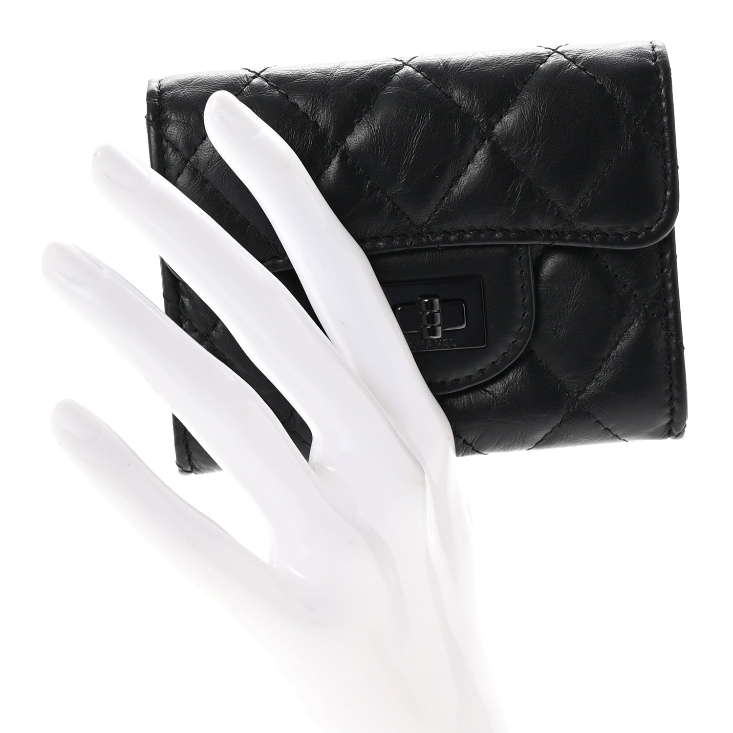 Aged Calfskin Quilted Reissue Flap  Holder Wallet So Black