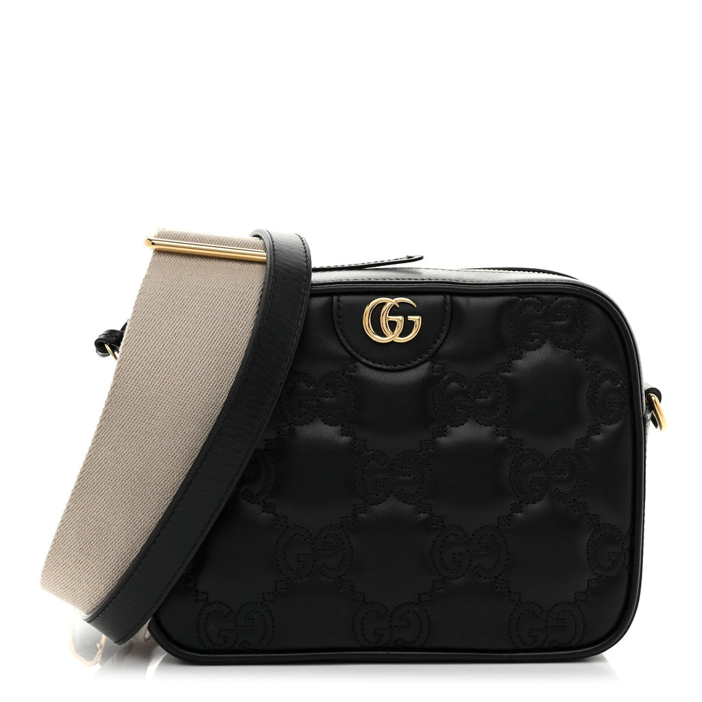Calfskin GG Matelasse Shoulder Bag Black Natural