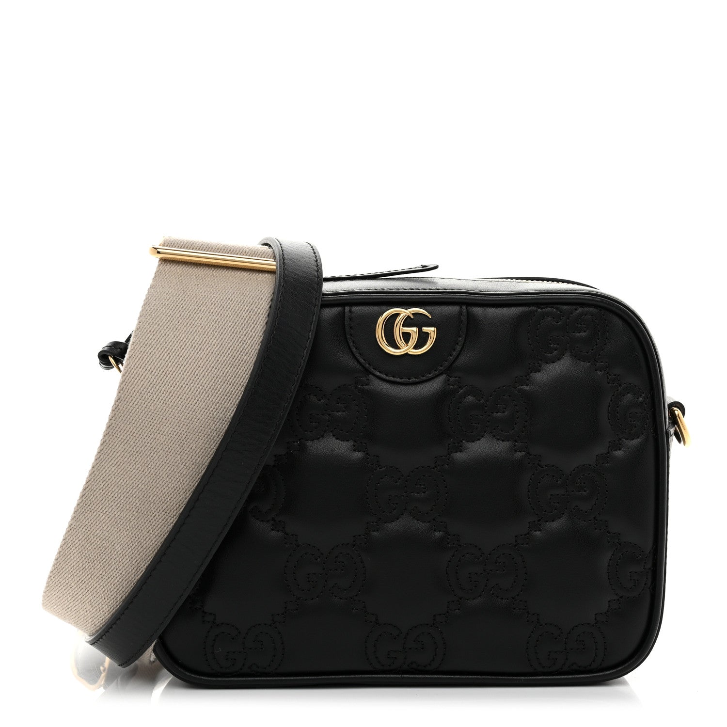 Calfskin GG Matelasse Shoulder Bag Black Natural