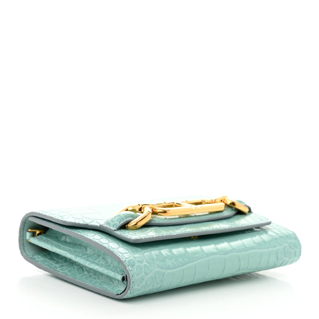 Calfskin Crocodile Embossed Mini Whitney Shoulder Bag Pastel Turquoise