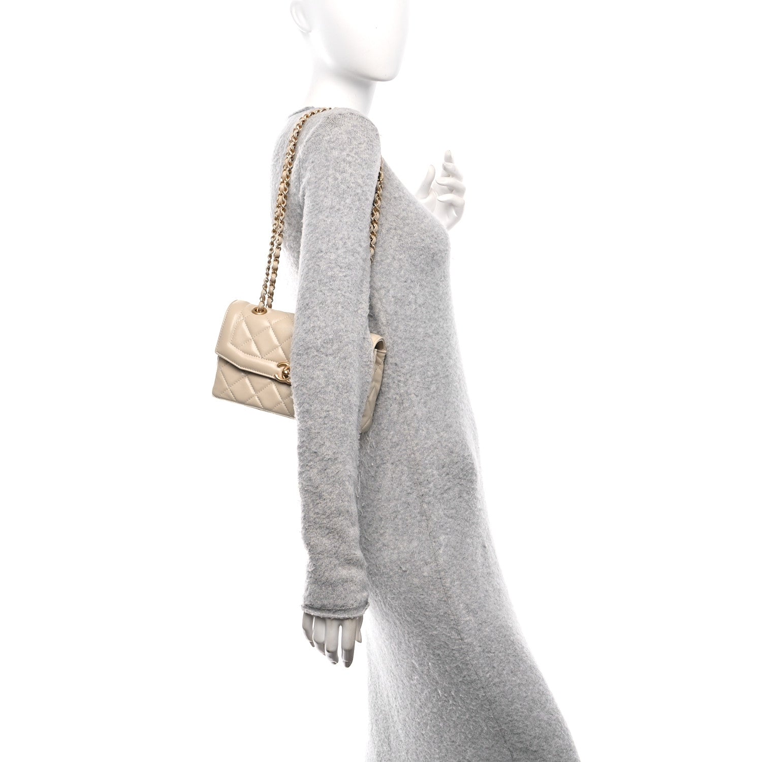 Shiny Lambskin Quilted Mini Flap Beige