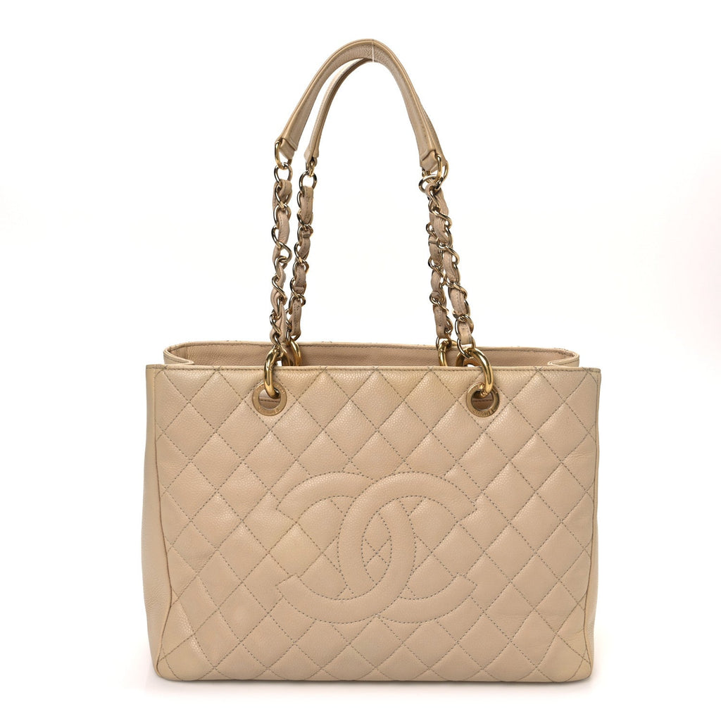 Caviar Quilted Grand Shopping Tote GST Beige Clair
