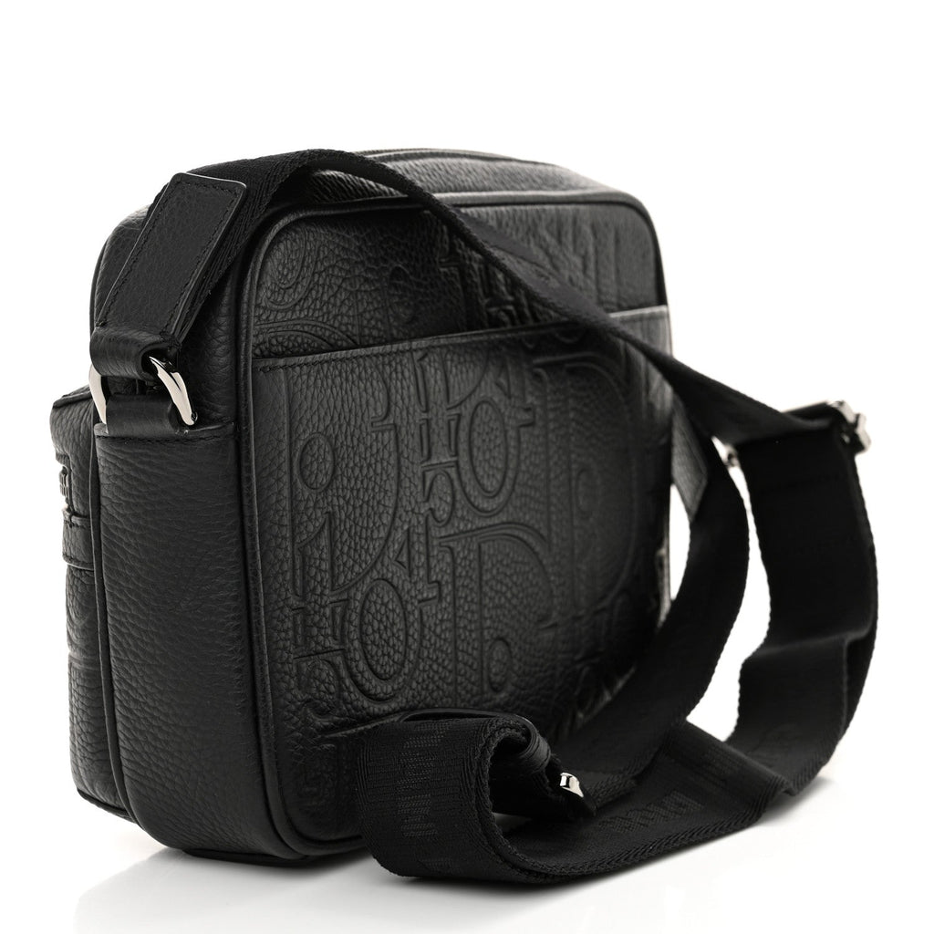 Grained Calfskin Embossed Dior Gravity Rider Zipped 2.0 Messenger Black