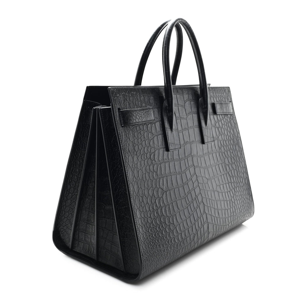 Calfskin Crocodile Embossed Large Sac De Jour Carryall Black