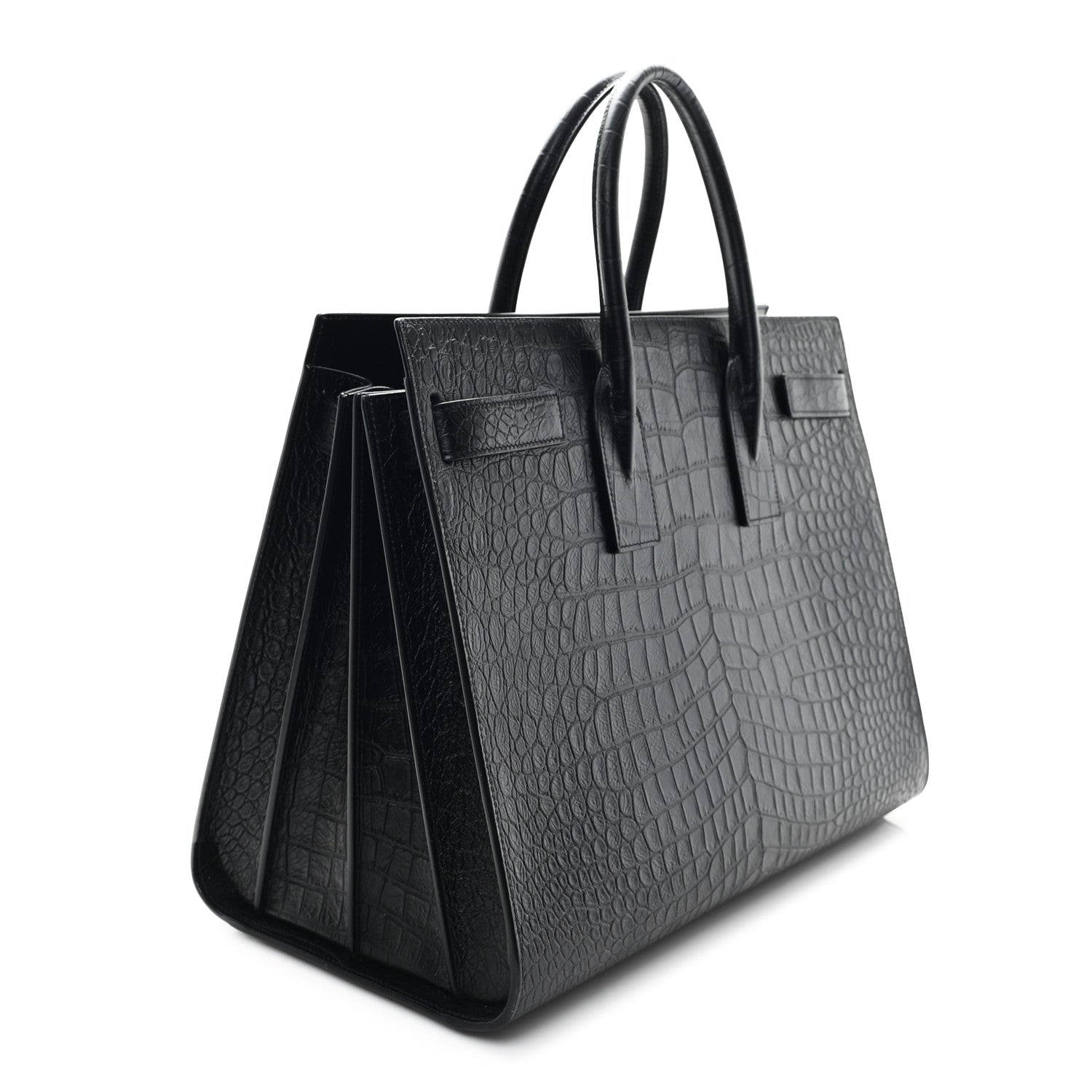 Calfskin Crocodile Embossed Large Sac De Jour Carryall Black